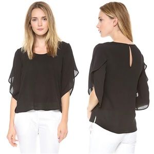DIANE VON FURSTENBERG NANCY TULIP SLEEVE BLOUSE BLACK (Size 6)